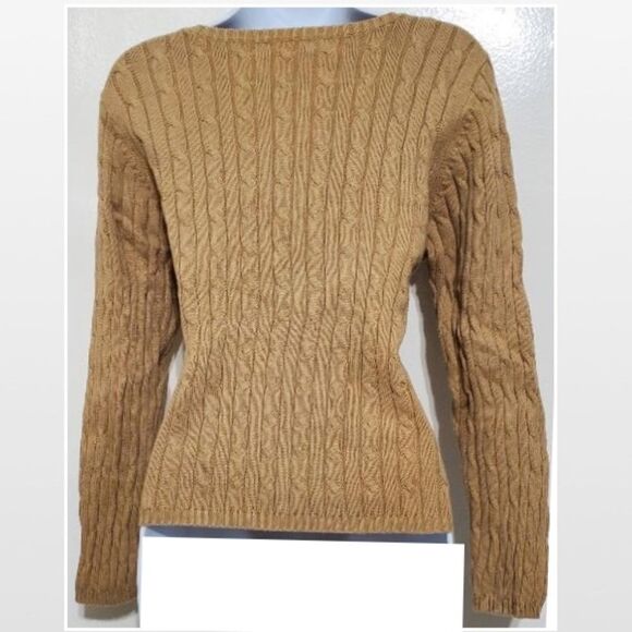 Petite Large Classic Ribbed Cable Knit Tan Sweater - Picture 7 of 14